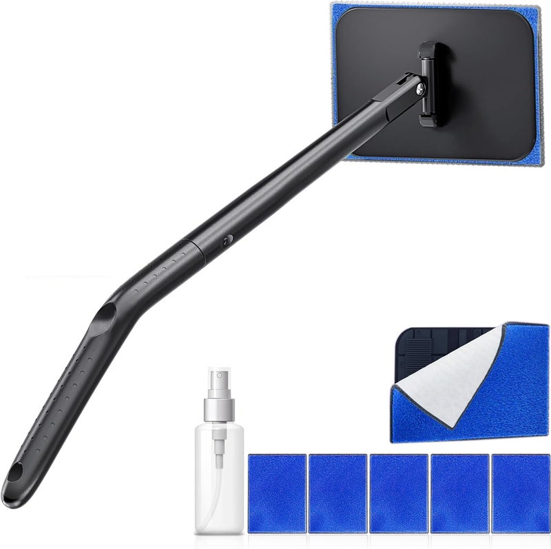 desin Car Windshield Cleaning Tool, Windshield Cleaner with 5 Washable and Reusable Microfiber Pads and Extendable Handle, for Auto Glass Wiper - Image 1